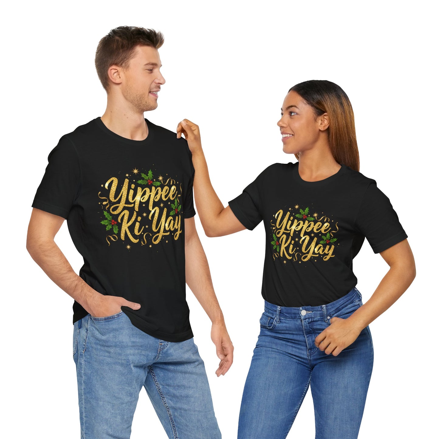 Yippee Ki-Yay Holiday Tee — Festive Gold Script Christmas T-Shirt