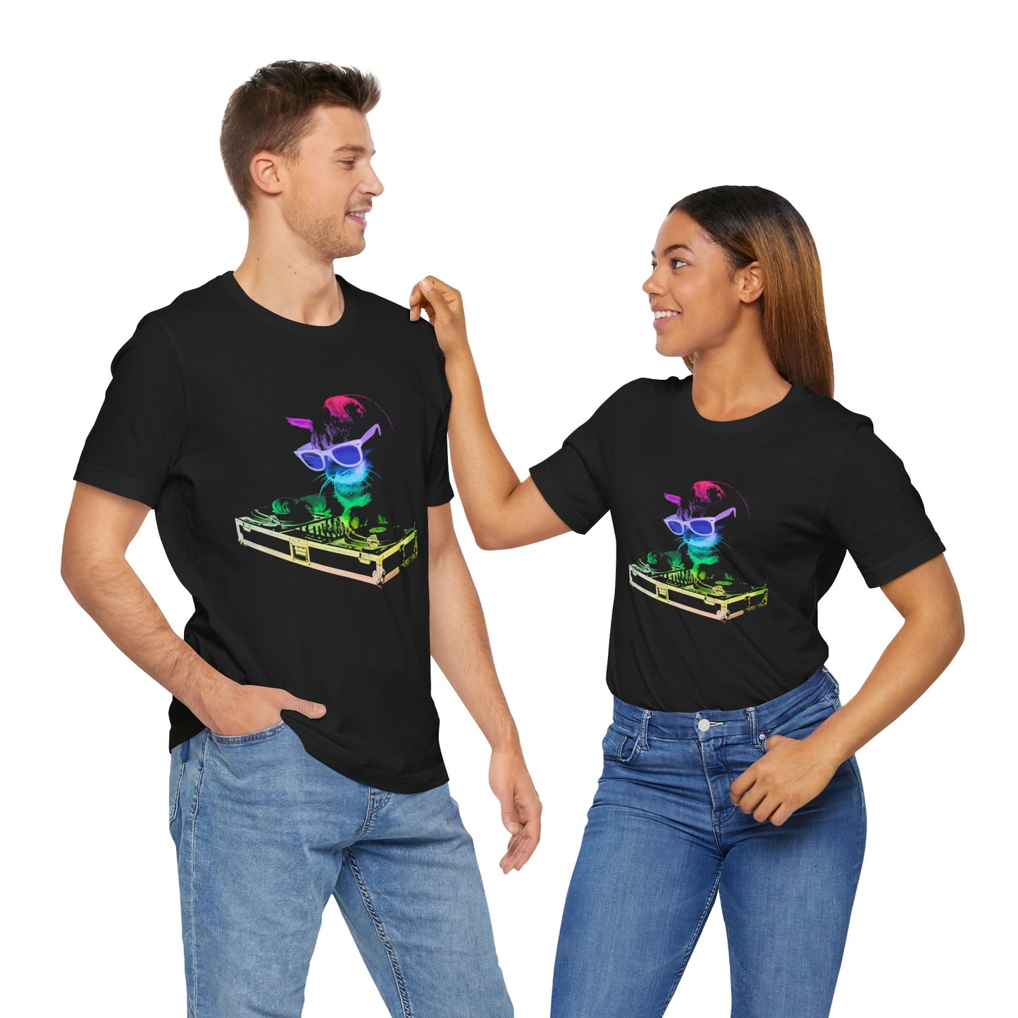 Vibrant Cat DJ Graphic T-Shirt