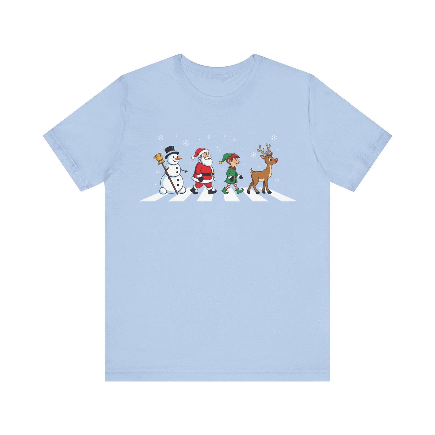 Christmas Crossing Tee — Santa, Elf, Snowman & Reindeer Holiday T-Shirt