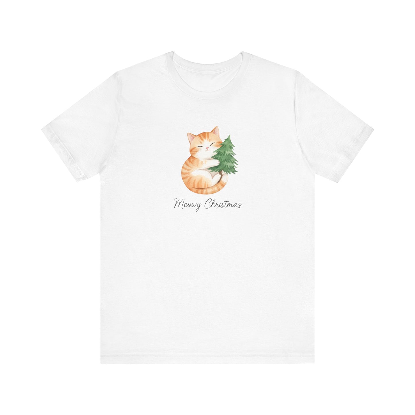 Cute Ginger Cat Hugging Tree “Merry Christmas” Holiday Christmas T‑Shirt