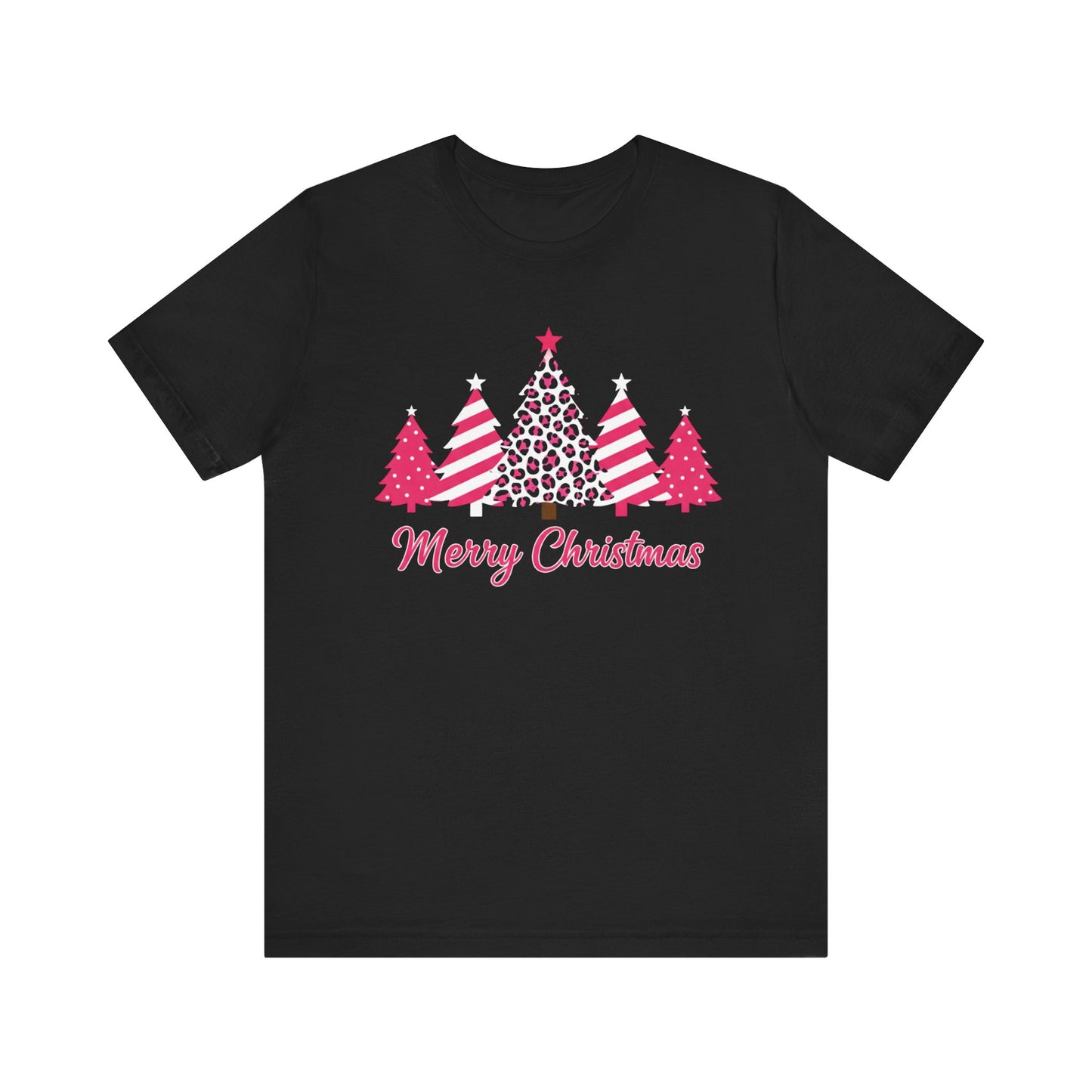 Merry Christmas Pink Patterned Trees Christmas T-Shirt