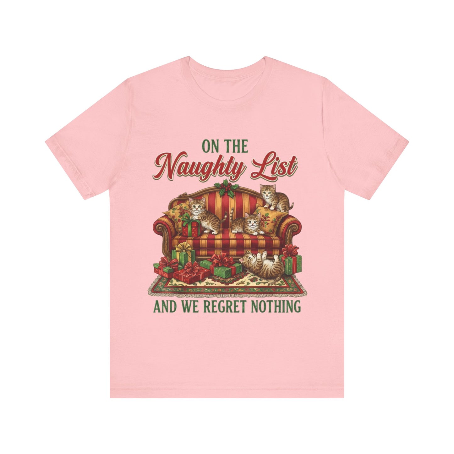 Cat "On the Naughty List and We Regret Nothing" Christmas T‑Shirt