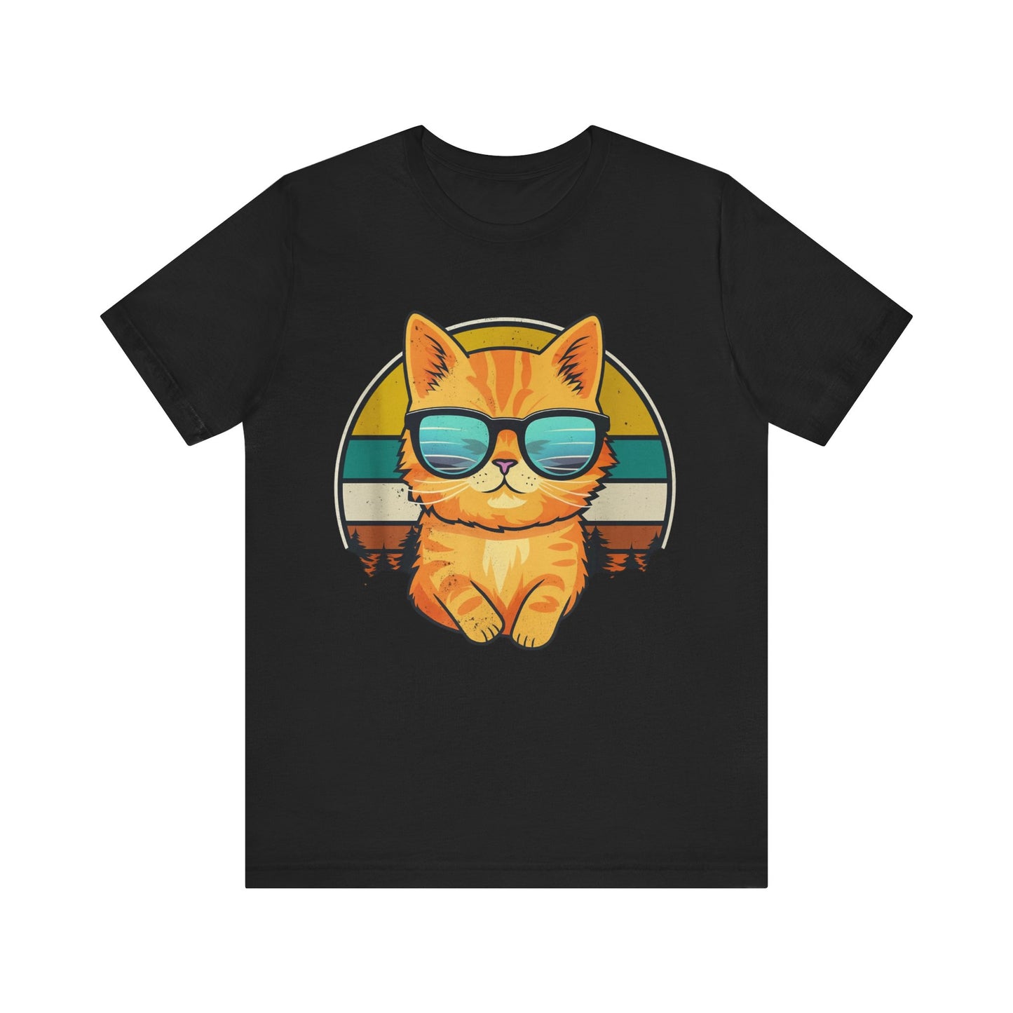 Retro Cat Sunglasses Casual T-Shirt