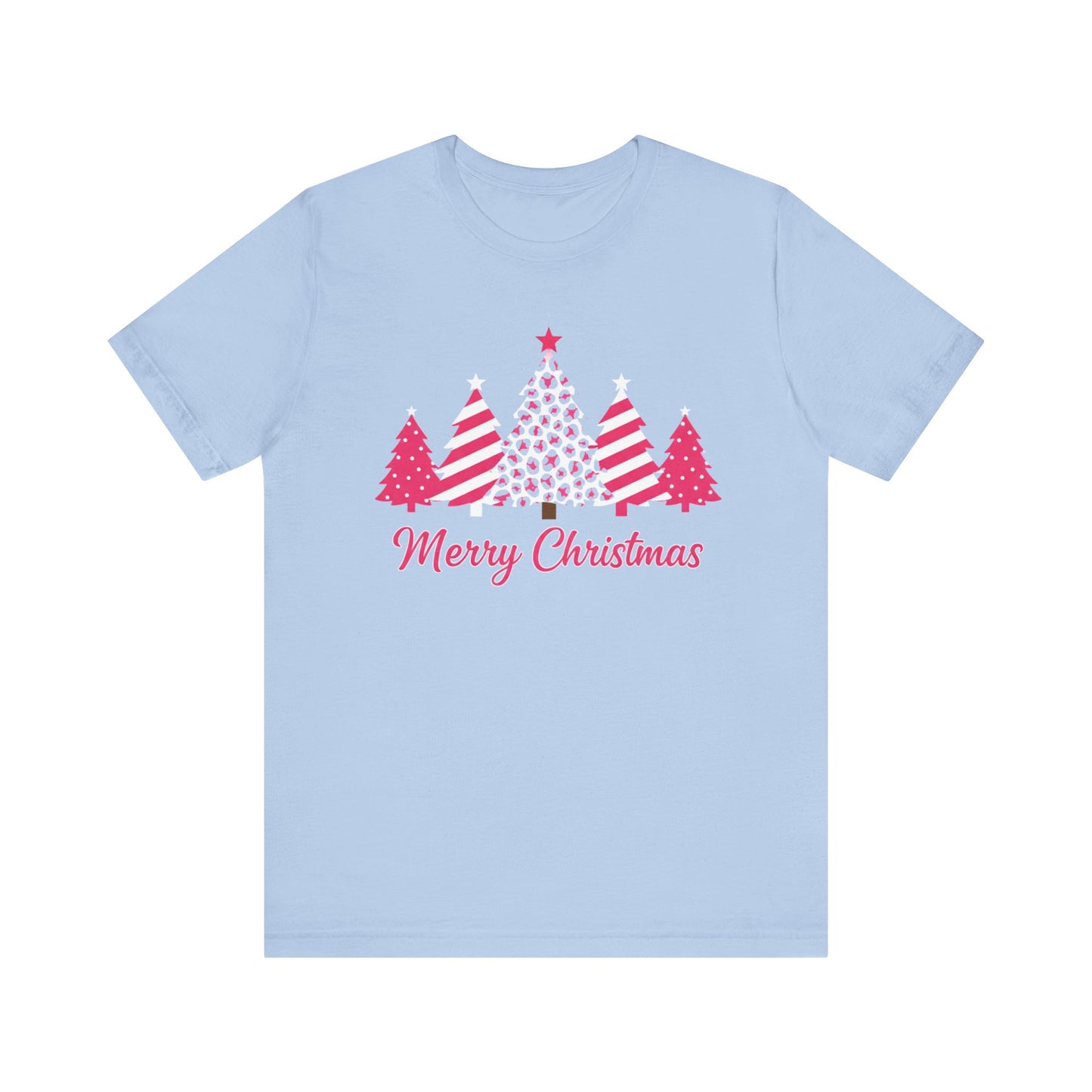 Merry Christmas Pink Patterned Trees Christmas T-Shirt