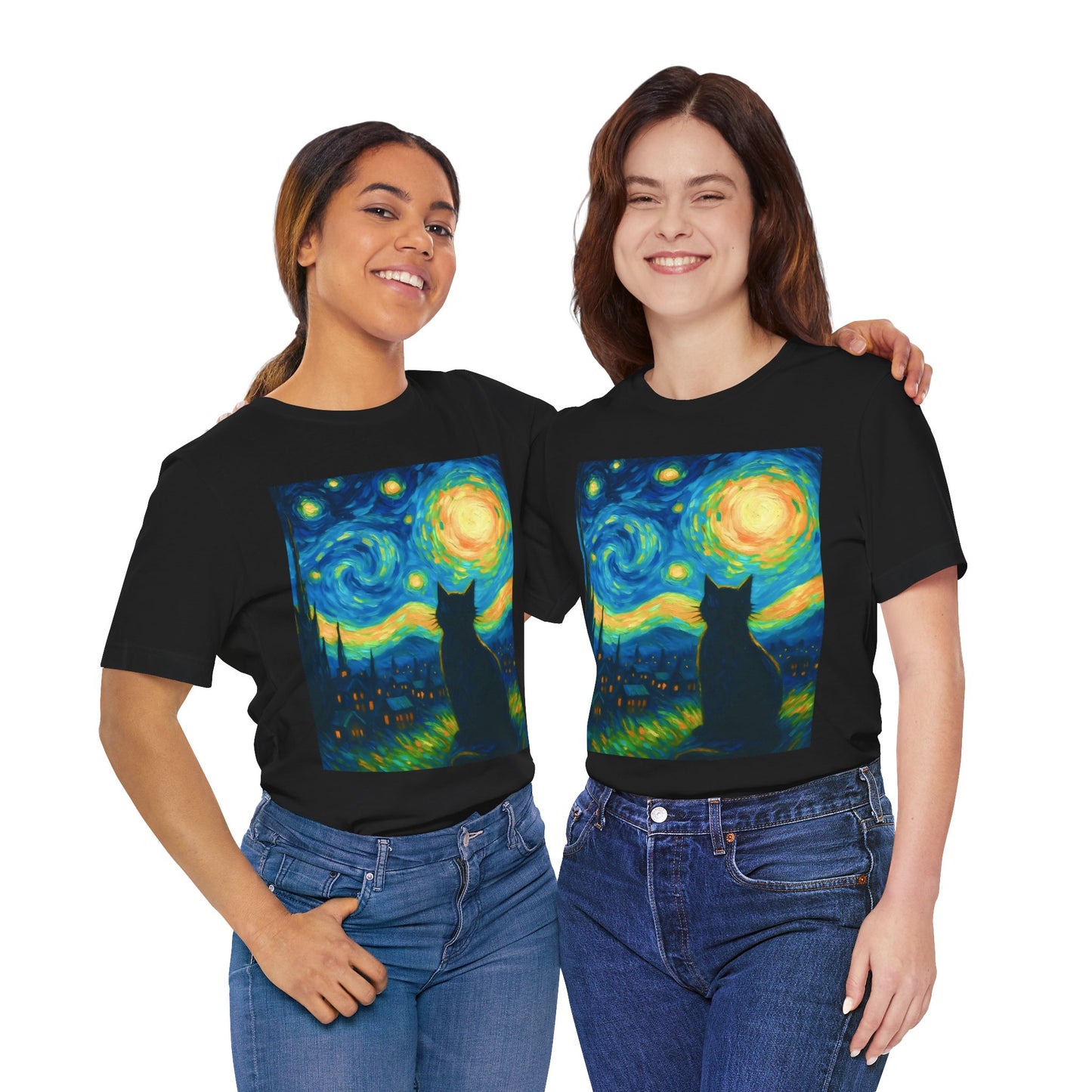 Cat Starry Night Tee for Cat Lovers