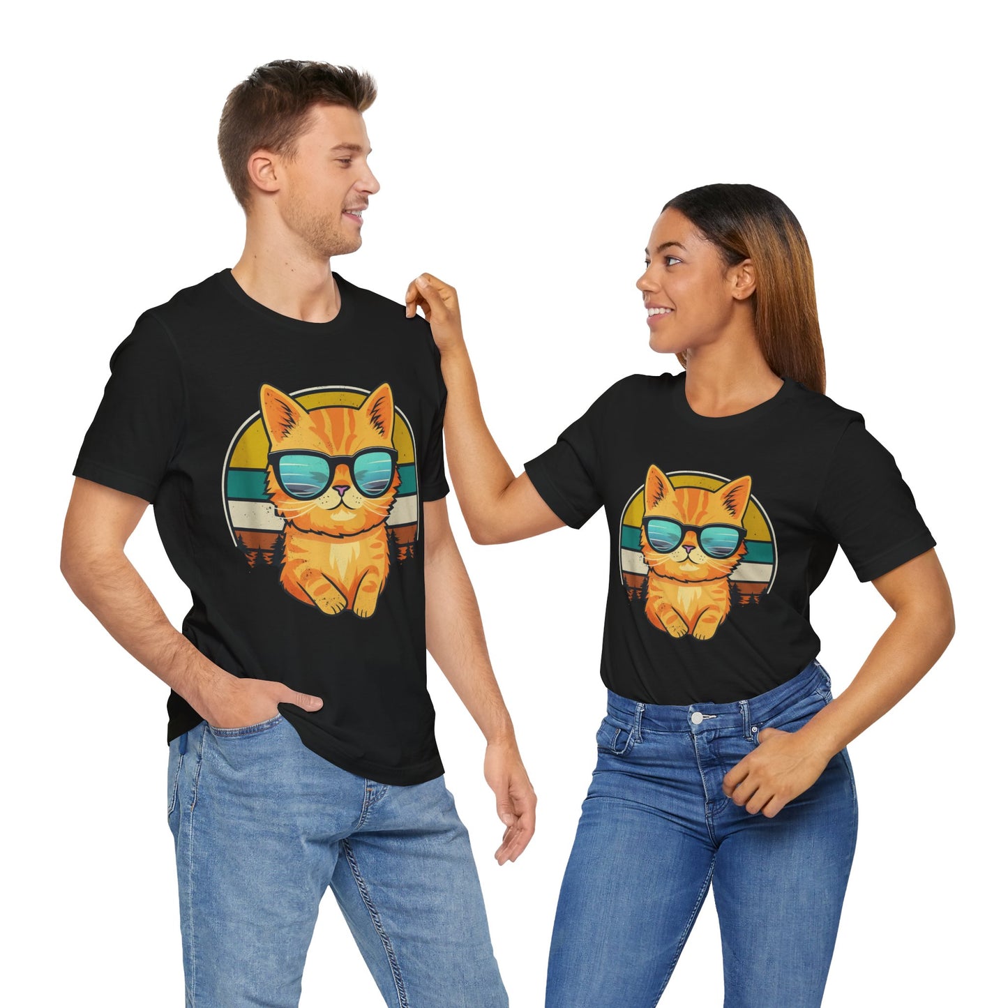 Retro Cat Sunglasses Casual T-Shirt