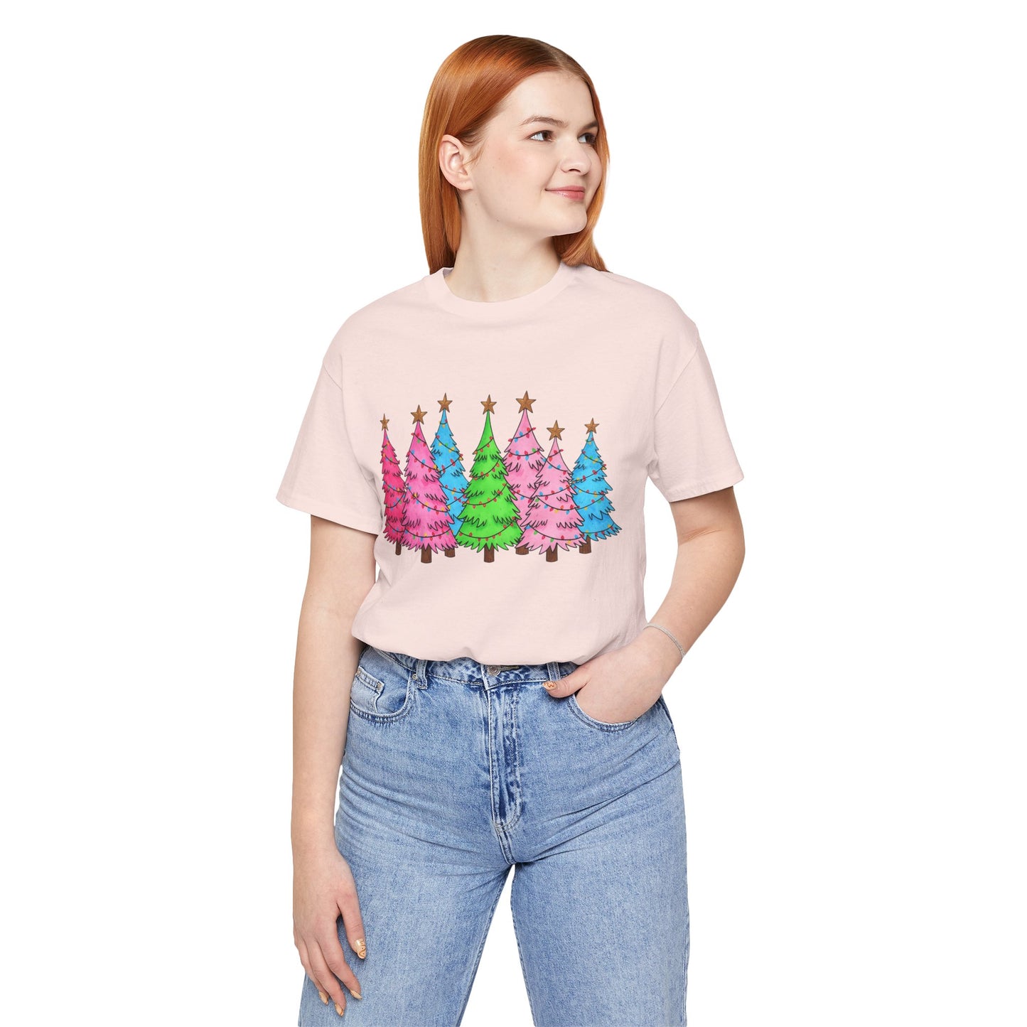 Pastel Christmas Trees Tee — Colorful Holiday Tree Graphic T-Shirt