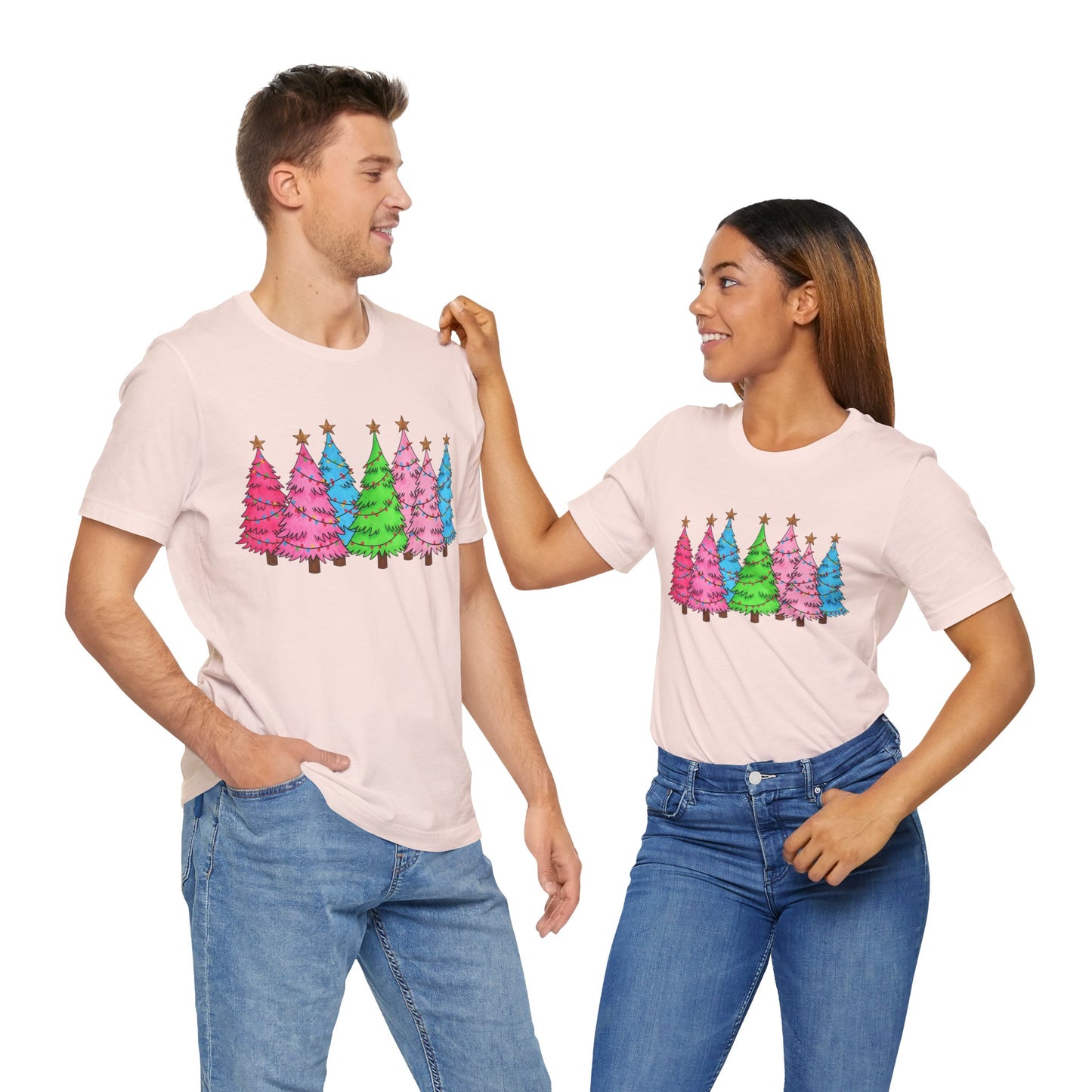 Pastel Christmas Trees Tee — Colorful Holiday Tree Graphic T-Shirt