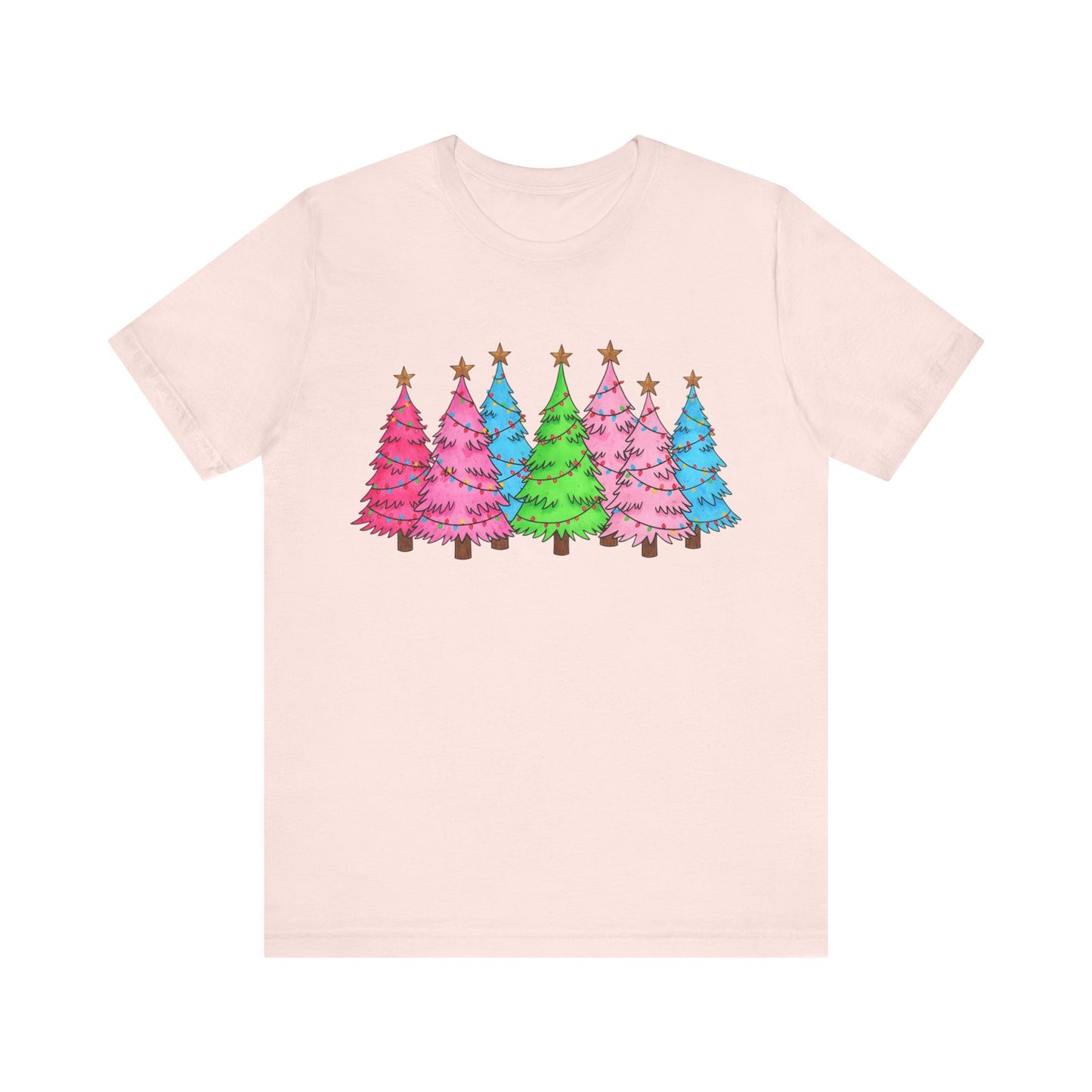 Pastel Christmas Trees Tee — Colorful Holiday Tree Graphic T-Shirt