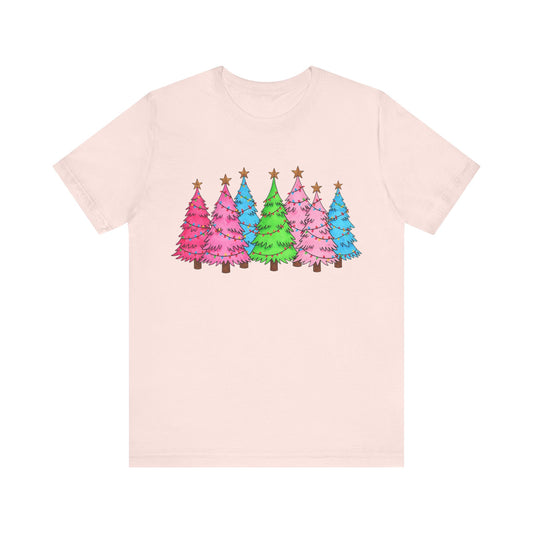 Pastel Christmas Trees Tee — Colorful Holiday Tree Graphic T-Shirt