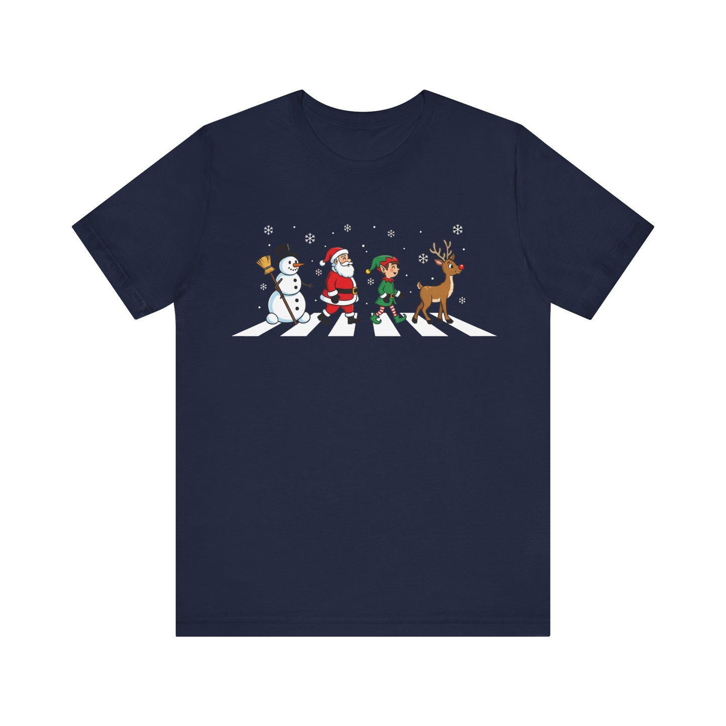 Christmas Crossing Tee — Santa, Elf, Snowman & Reindeer Holiday T-Shirt