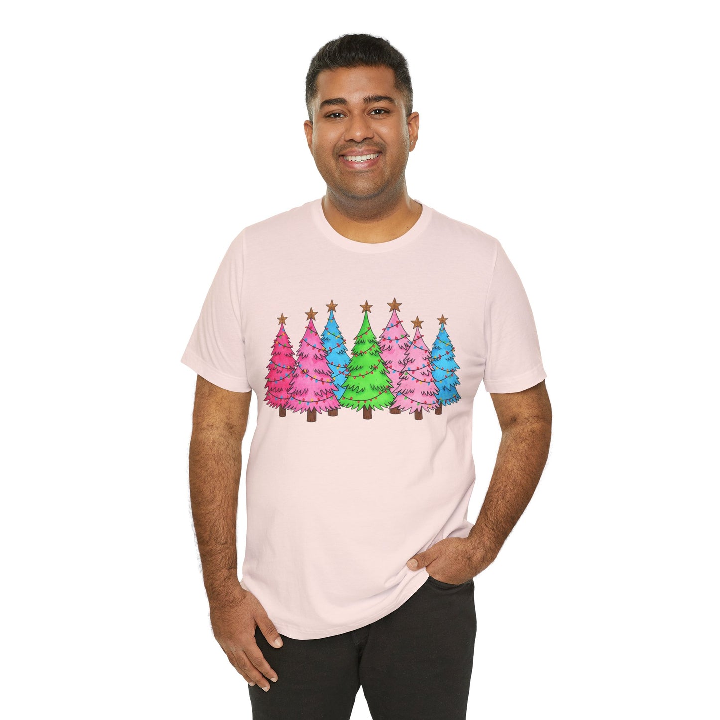 Pastel Christmas Trees Tee — Colorful Holiday Tree Graphic T-Shirt