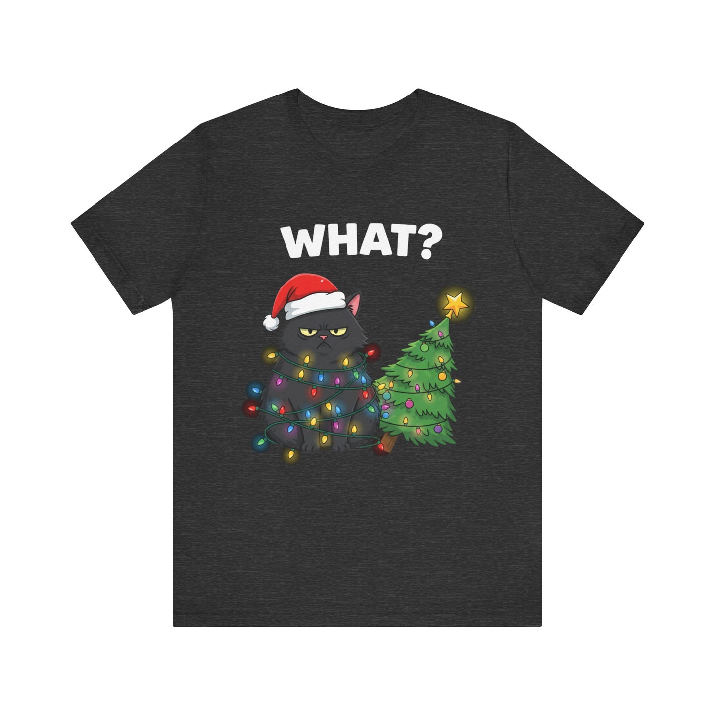 "WHAT?" Grumpy Cat Wrapped in Lights Holiday Christmas T‑Shirt