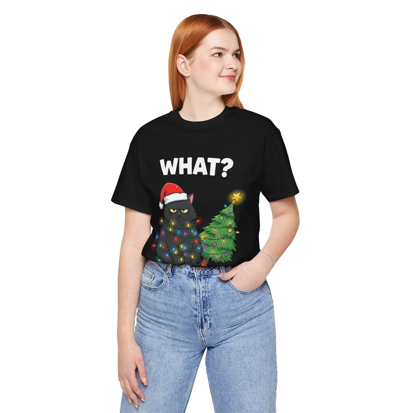 "WHAT?" Grumpy Cat Wrapped in Lights Holiday Christmas T‑Shirt