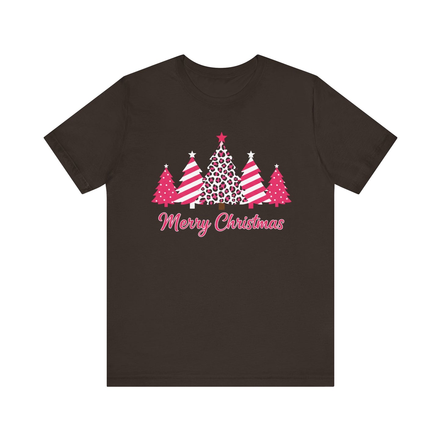 Merry Christmas Pink Patterned Trees Christmas T-Shirt