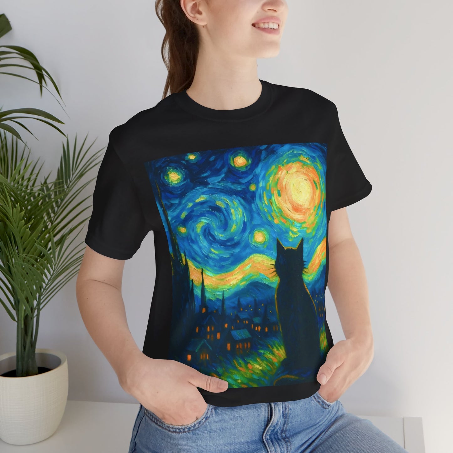 Cat Starry Night Tee for Cat Lovers