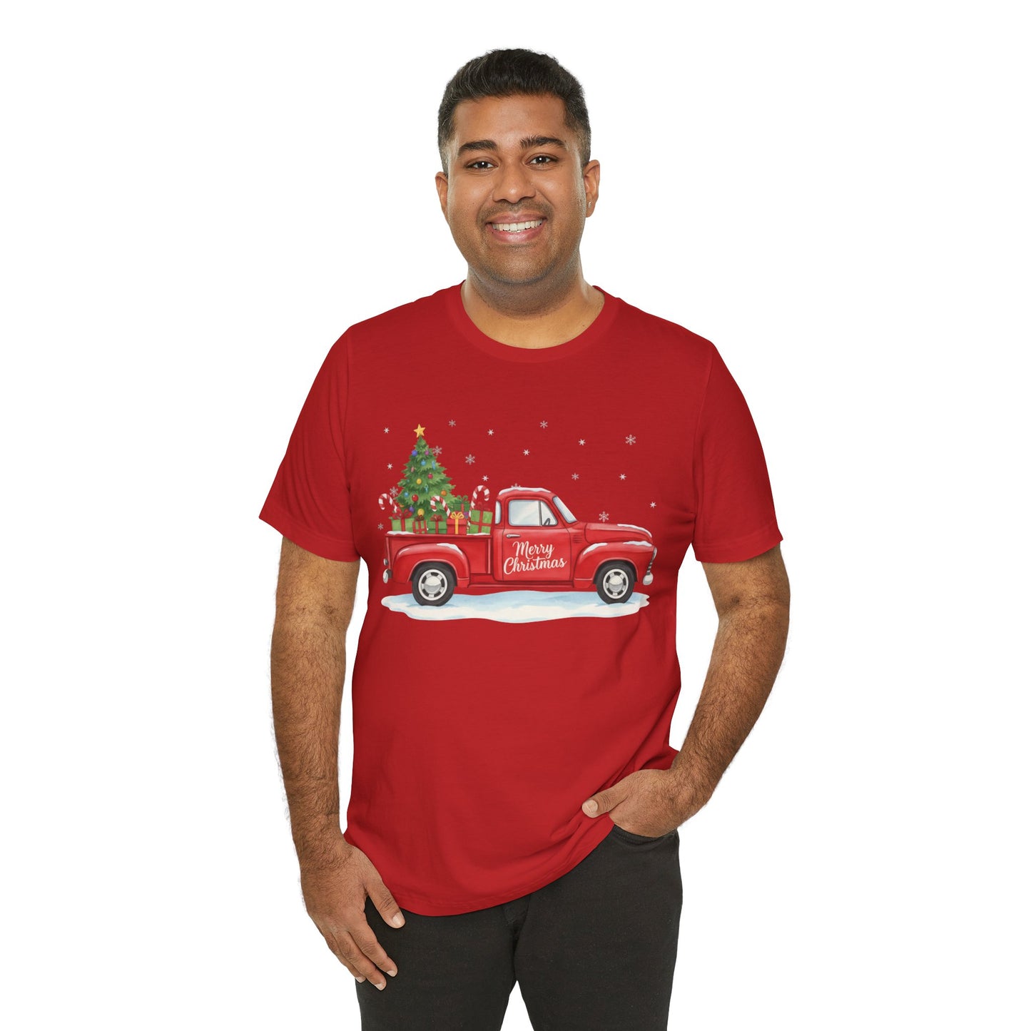 Christmas Pickup Truck T-Shirt - 'Merry Christmas' Holiday Tee with Tree & Gifts