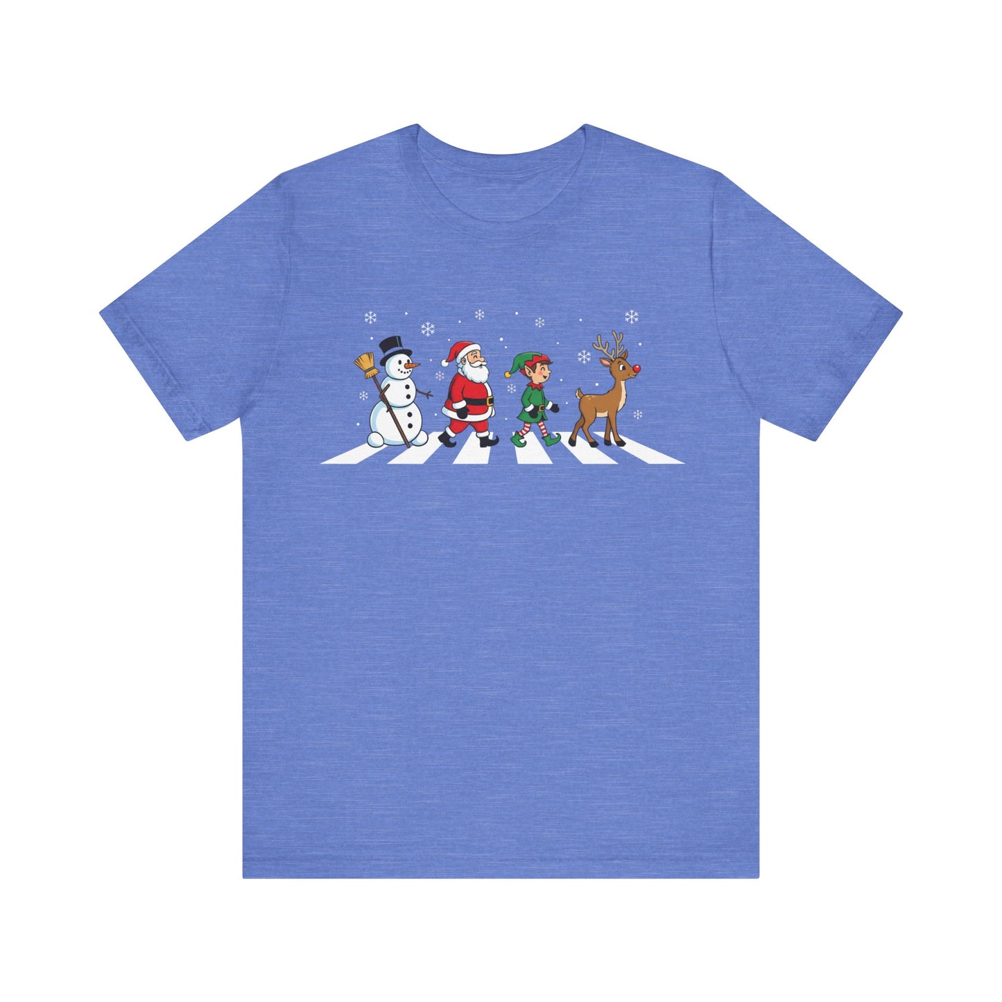 Christmas Crossing Tee — Santa, Elf, Snowman & Reindeer Holiday T-Shirt