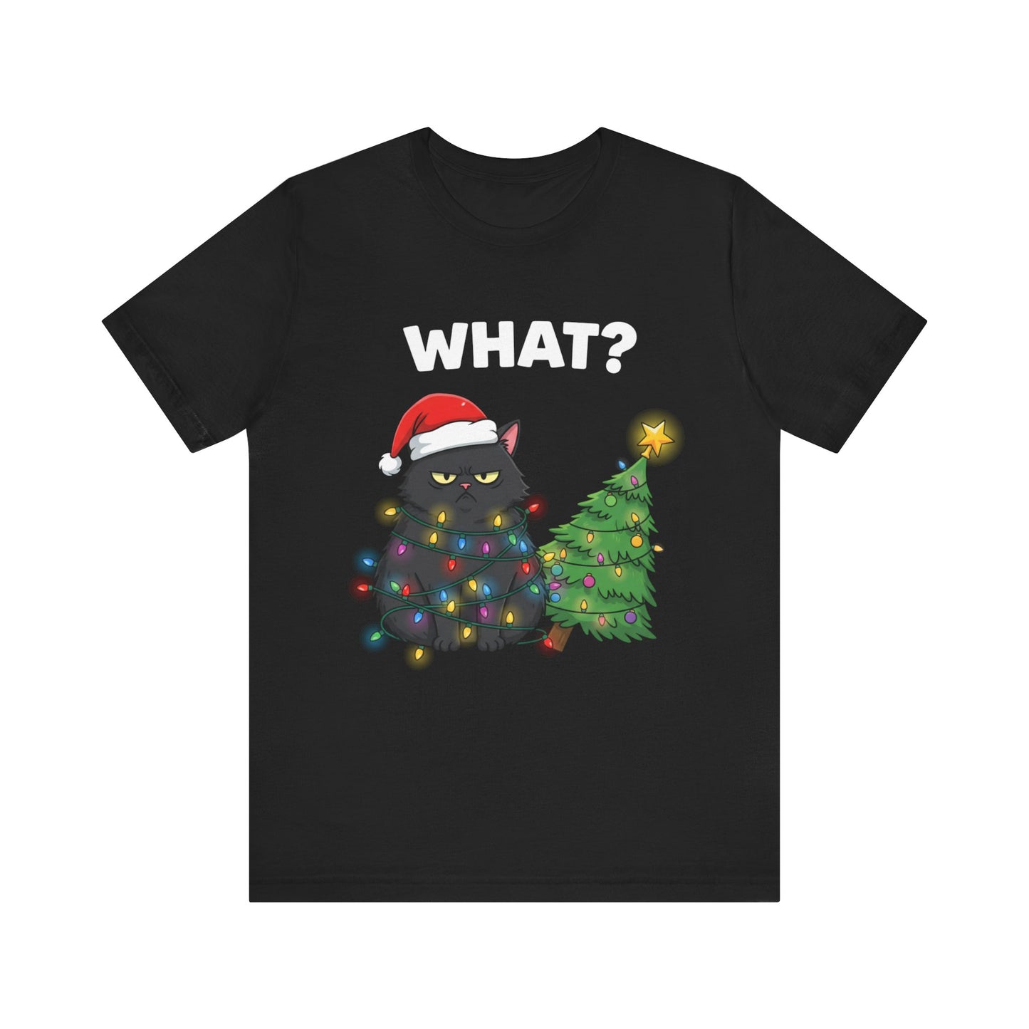 "WHAT?" Grumpy Cat Wrapped in Lights Holiday Christmas T‑Shirt