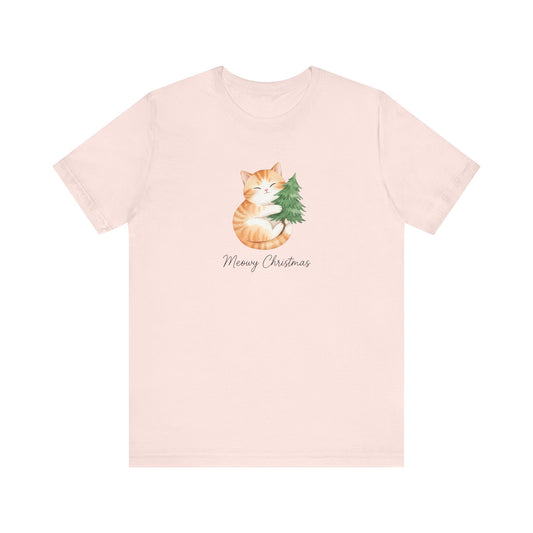 Cute Ginger Cat Hugging Tree “Merry Christmas” Holiday Christmas T‑Shirt