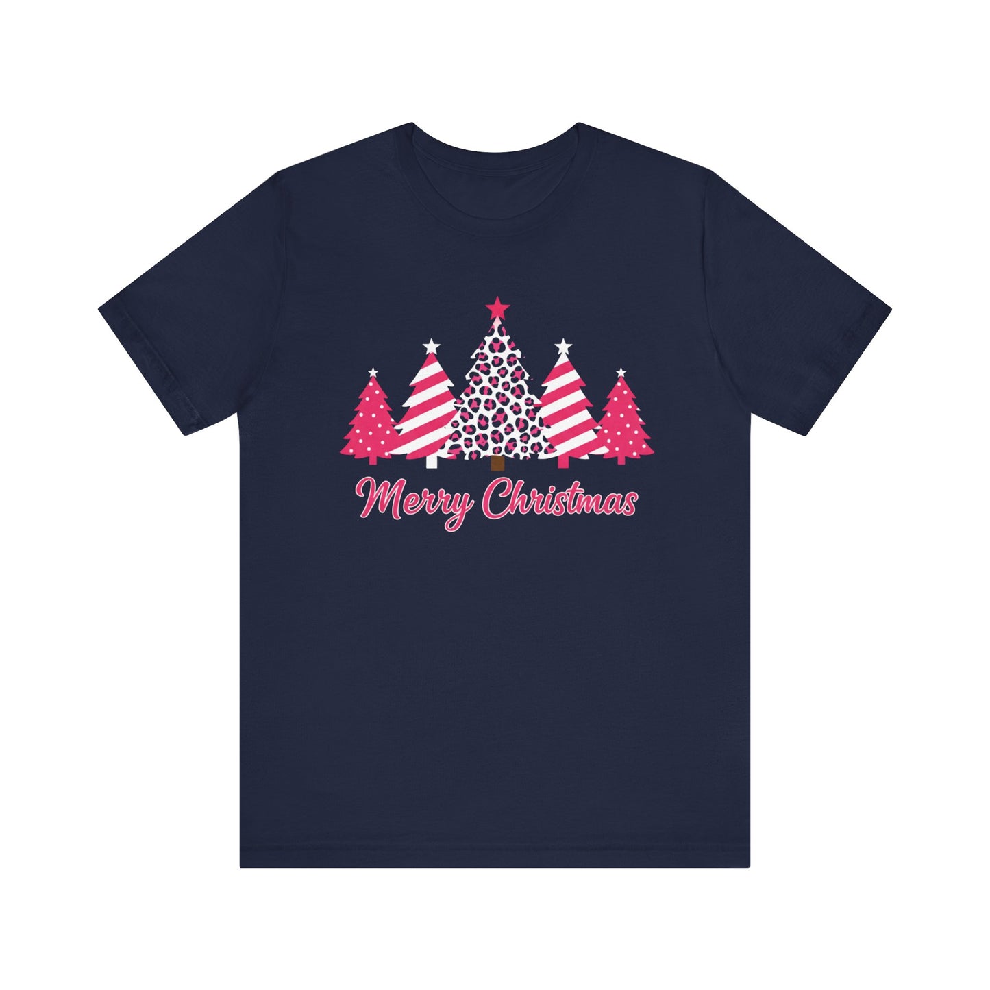 Merry Christmas Pink Patterned Trees Christmas T-Shirt