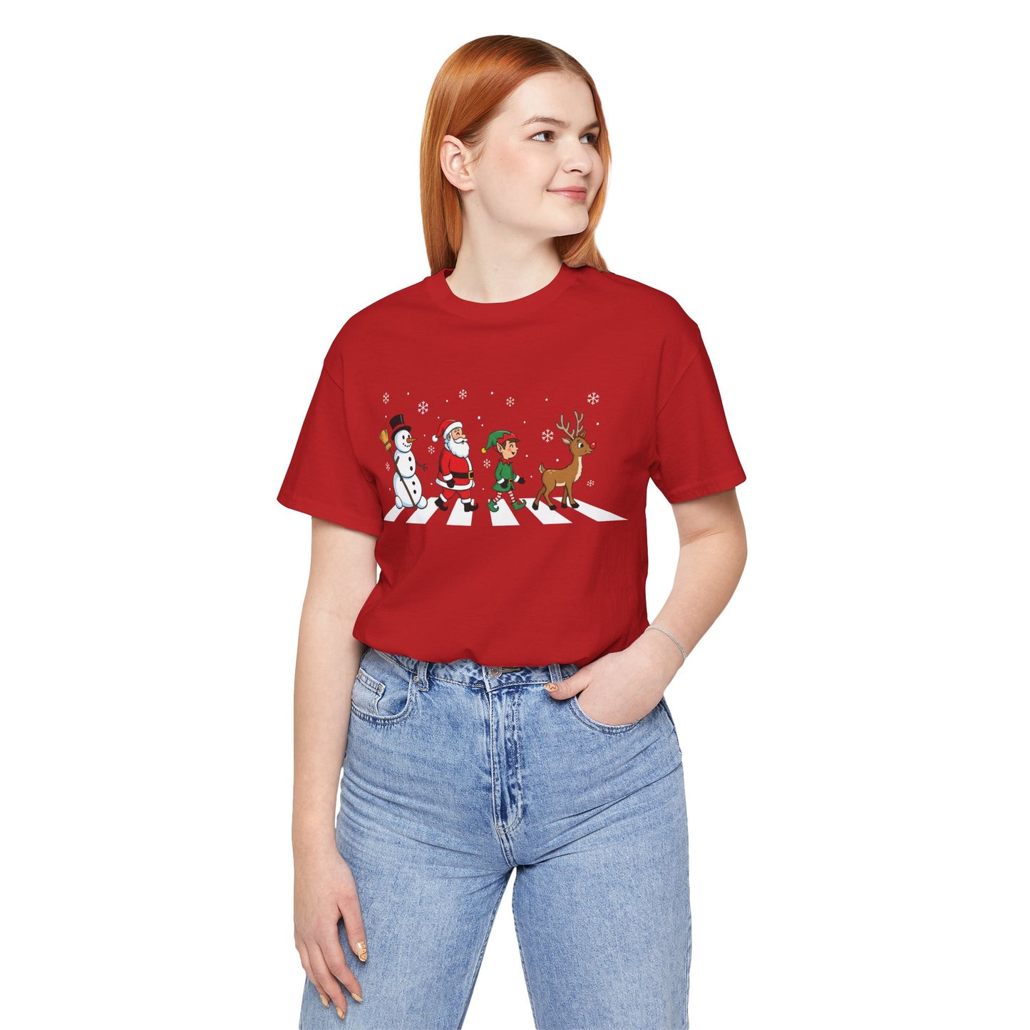 Christmas Crossing Tee — Santa, Elf, Snowman & Reindeer Holiday T-Shirt