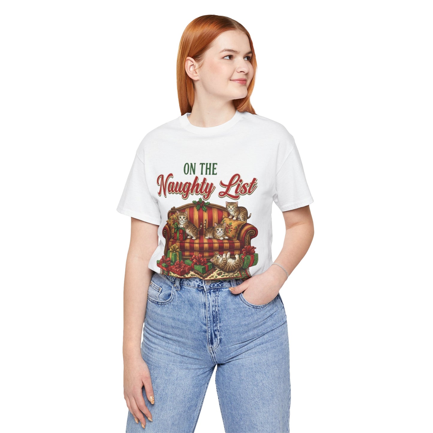 Cat "On the Naughty List and We Regret Nothing" Christmas T‑Shirt