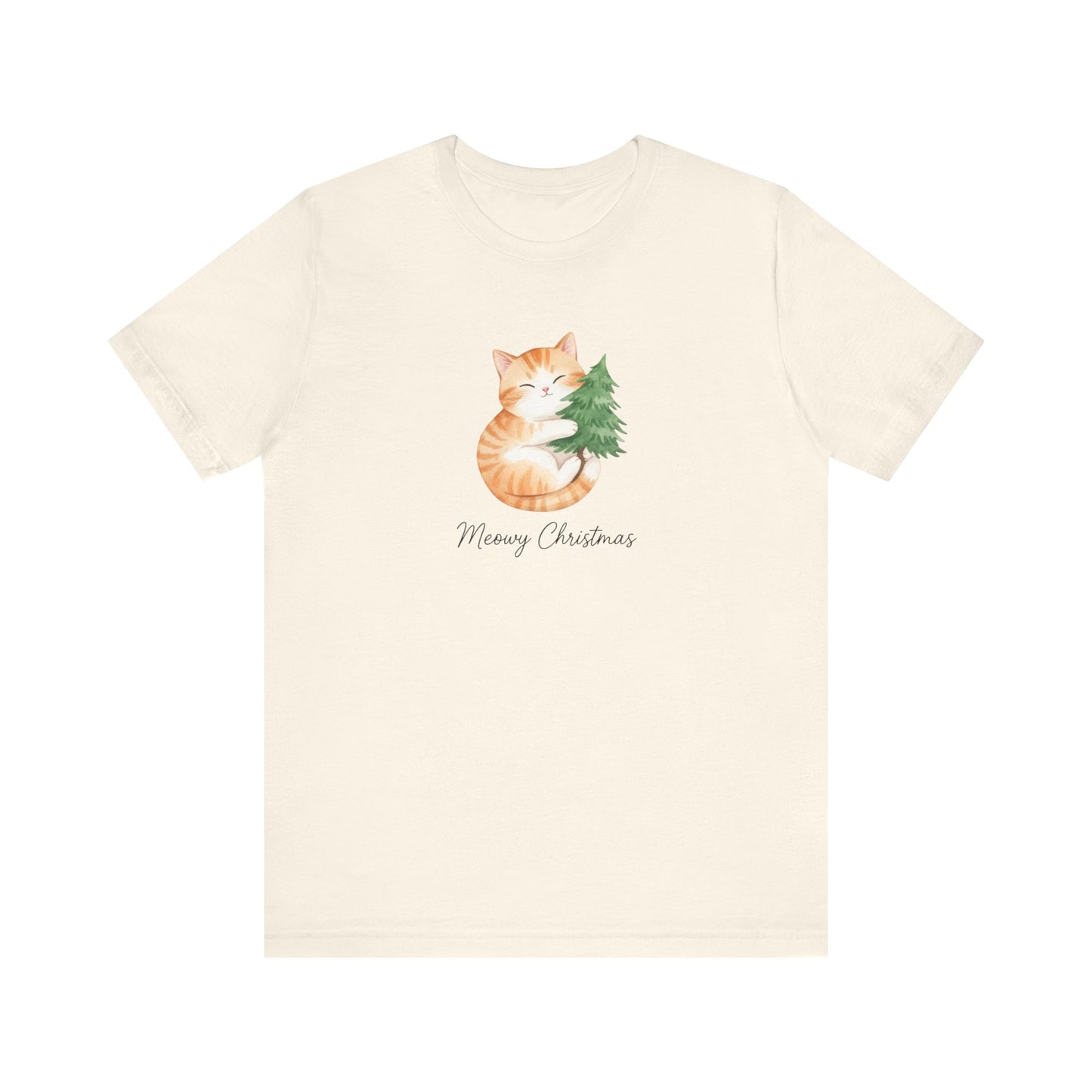 Cute Ginger Cat Hugging Tree “Merry Christmas” Holiday Christmas T‑Shirt