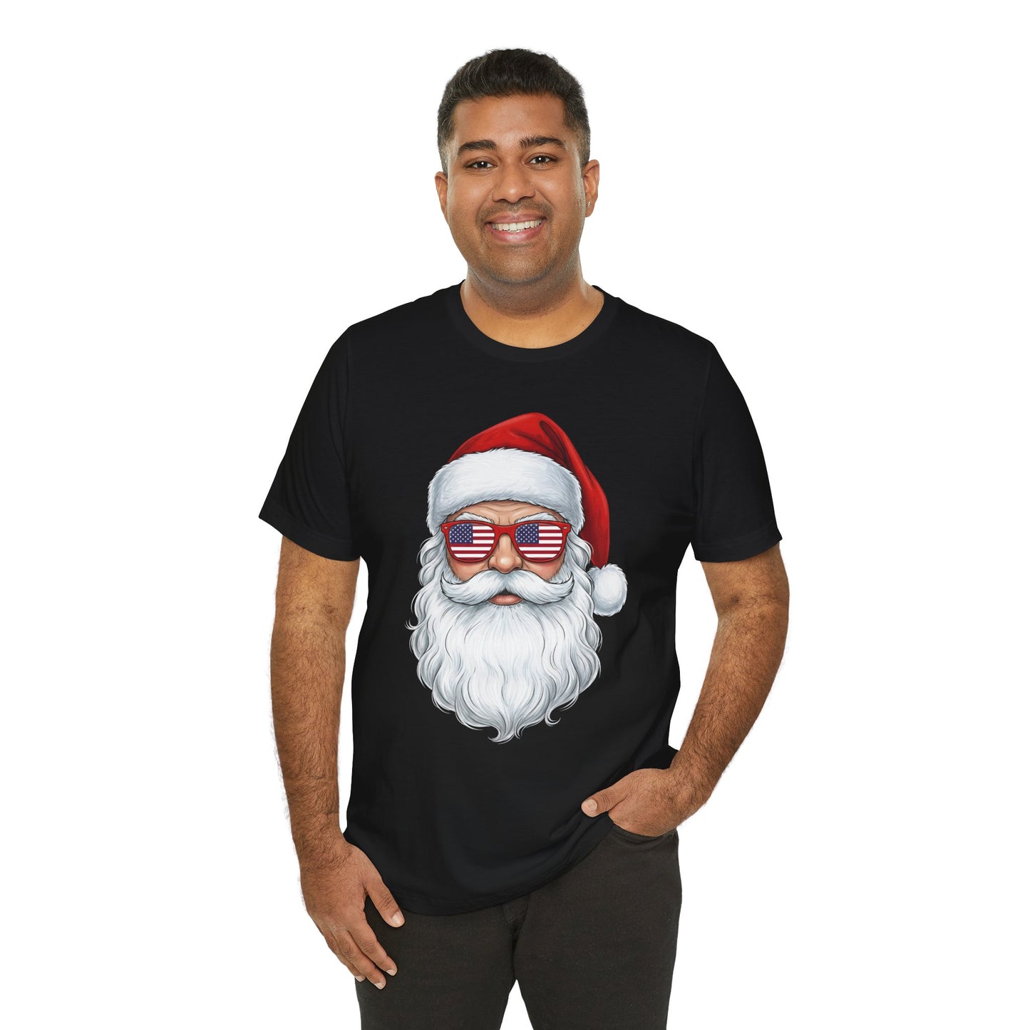 Patriotic Santa- American Flag Sunglasses Christmas T-Shirt