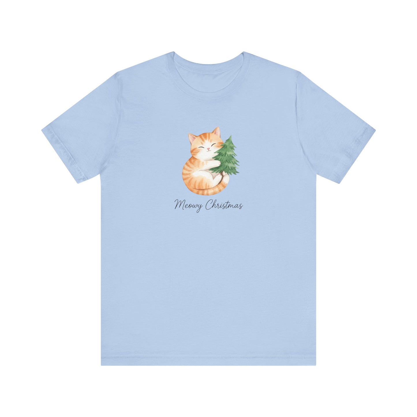 Cute Ginger Cat Hugging Tree “Merry Christmas” Holiday Christmas T‑Shirt