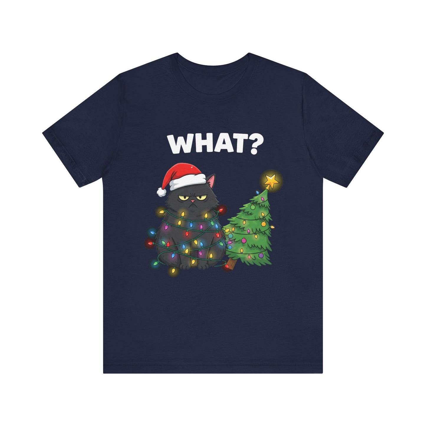 "WHAT?" Grumpy Cat Wrapped in Lights Holiday Christmas T‑Shirt