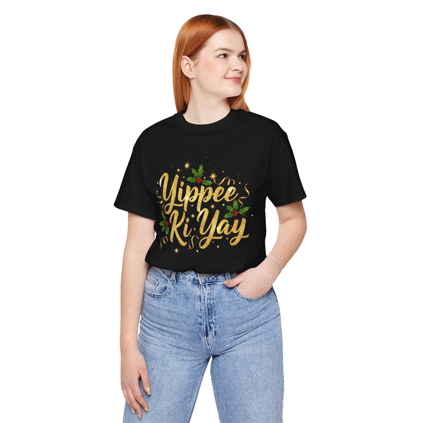 Yippee Ki-Yay Holiday Tee — Festive Gold Script Christmas T-Shirt