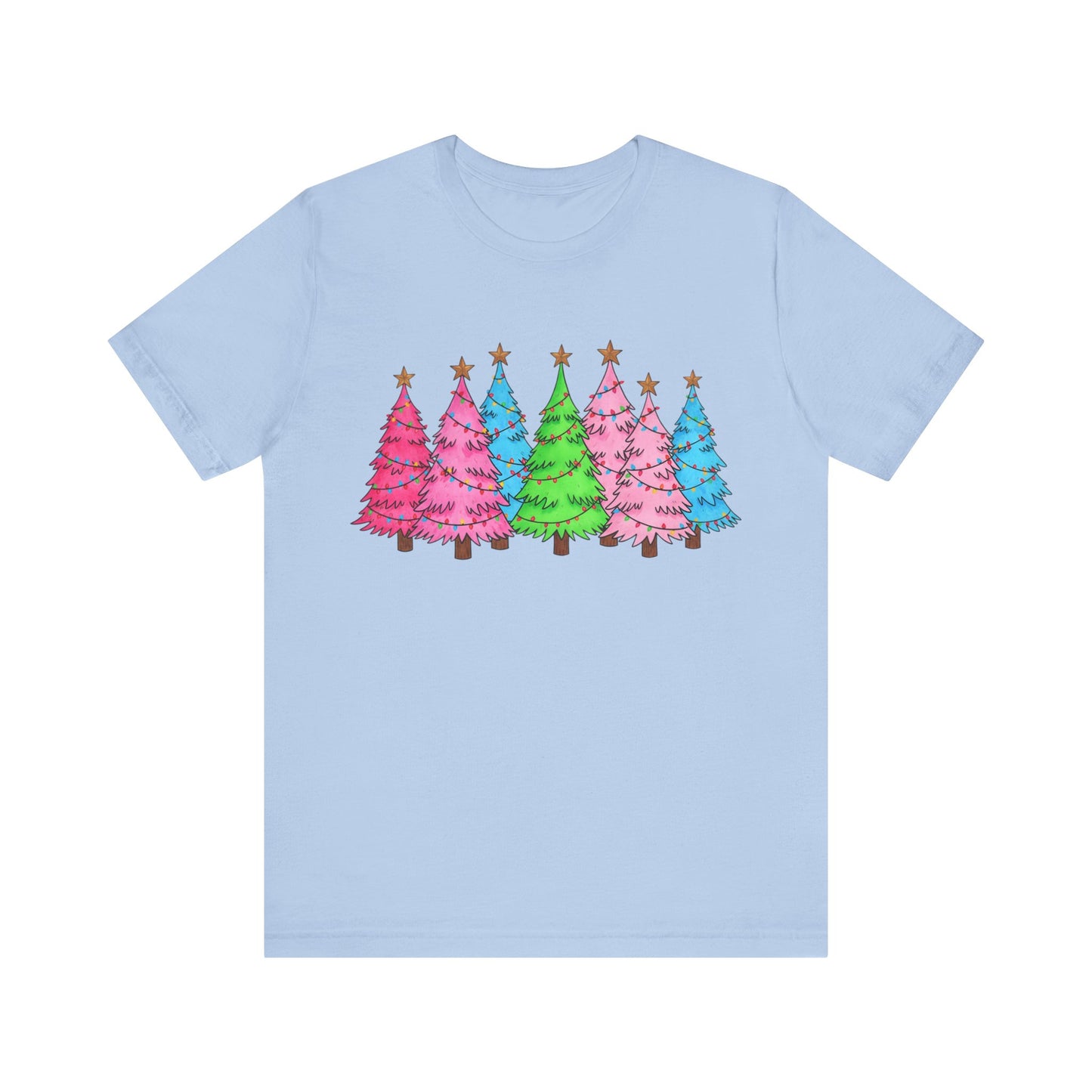 Pastel Christmas Trees Tee — Colorful Holiday Tree Graphic T-Shirt